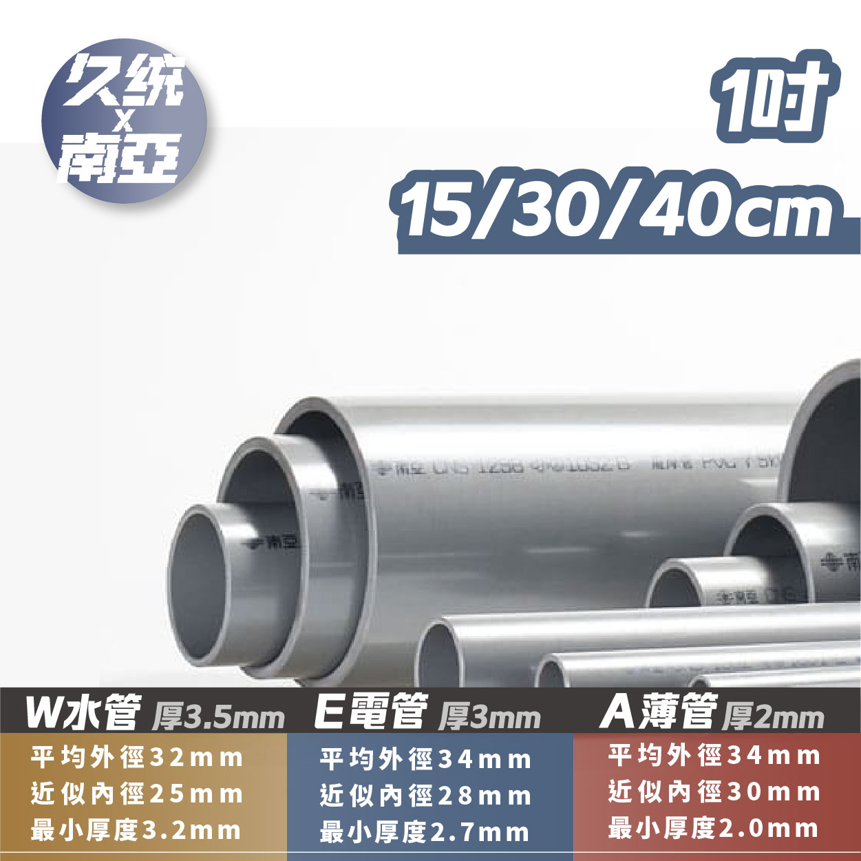 1尺6寸管(E管) 南亞PVC管1吋15/30/40公分,電管(厚3mm)。厚管,硬管,電管分切- 久統生活